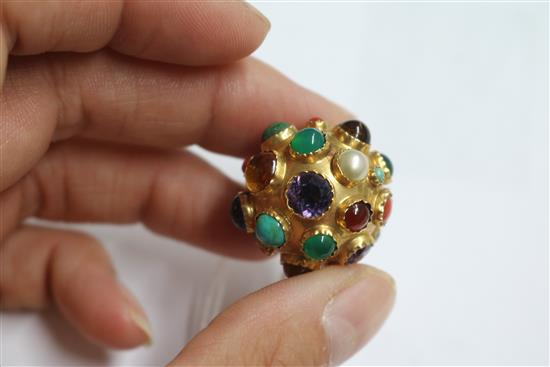 An Italian 18ct gold and multi-gem set spherical pendant, diameter 25mm.